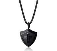 COAI Collar para Hombres con Colgante Escudo de la Fe en Obsidiana Negra Piedra Natural on Cruz