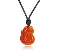 COAI Collar para Hombres y Mujeres con Colgante Zorro de Ágata Roja Piedra Natural con Encaje Ajustable