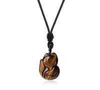 COAI Collar para Hombres y Mujeres con Colgante Zorro de Ojo de Tigre Piedra Natural