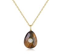 COAI Collar para Mujer Cadena de Acero Inoxidable con Baño de Oro 18K y Colgante Gota de Agua de Ojo de Tigre Piedra Natural, Collar de Ojo de Tigre para Mujer