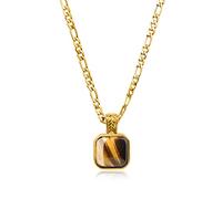 COAI Collar para Mujer con Cadena Figaro en Acero Inoxidable Chapado en Oro y Colgante Cuadrado de Ojo de Tigre Piedra Natural