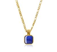 COAI Collar para Mujer con Cadena Figaro en Acero Inoxidable Chapado en Oro y Colgante de Lapislázuli Piedra Natural Genuina