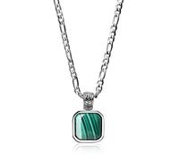 COAI Collar para Mujer con Cadena Figaro en Acero Inoxidable y Colgante Cuadrado de Malaquita Piedra Natural
