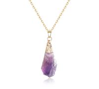 COAI Collar para Mujer con Colgante de Amatista en Bruto, Collar de Acero Inoxidable Bañado en Oro para Mujer