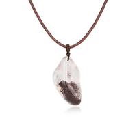 COAI Collar para Mujer con Colgante de Cuarzo Fantasma en Bruto, Collar de Cuero para Mujer