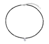 COAI Collar para Mujer con Cuentas Facetadas de Espinela Negra y Colgante Gota de Piedra Luna, Collar Piedras Naturales Mujer Minimalista
