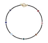 COAI Collar para Mujer con Cuentas Facetadas de Turmalina Negra y Piedras de los Chakras, Collar Minimalista de Piedras Naturales con Cierre OT con Pulsera a Juego
