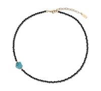 COAI Collar para Mujer con Piedras Naturales de Espinela Negra, Collar con Turquesa Fabricada para Mujer