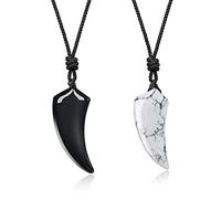 COAI Collar para Parejas de Novios con Colgante Yin Yang Diente de Lobo de Howlita y Obsidiana Negra Piedra Natural