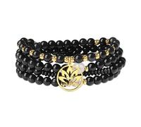 COAI Collar Pulsera Mala 108 Cuentas de Obsidiana Negra Arco Iris y Piedras Preciosas con Dije de Flor de Loto