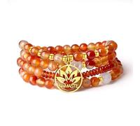 COAI Collar Rosario Budista 108 Cuentas de Mala de Ágata Naranja Piedras Semipreciosas con Amuleto Namaste