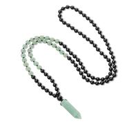 COAI Collar Rosario Japa Mala 108 Cuentas de Ónix Negro y Aventurina Anudadas a Mano y Colgante de Aventurina Verde Piedra Natural Pendulo Hexagonal, Collar Piedras Naturales