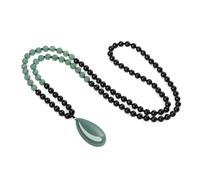 COAI Collar Rosario Japa Mala 108 Cuentas de Ónix y Aventurina Verde Anudadas a Mano y Colgante de Aventurina, Collar con Colgante Gota
