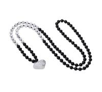 COAI Collar Rosario Japa Mala 108 Cuentas de Ónix y Howlita Anudadas a Mano y Colgante Corazón de Howlite, Collar Corazón Mujer