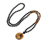 COAI Collar Rosario Japa Mala 108 Cuentas de Ónix y Ojo de Tigre Anudadas a Mano y Colgante Ping'an Kou de Ojo de Tigre, Collar Piedras Naturales