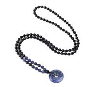 COAI Collar Rosario Japa Mala 108 Cuentas de Ónix y Sodalita Anudadas a Mano y Colgante Ping'an Kou de Sodalita, Collar Piedras Naturales