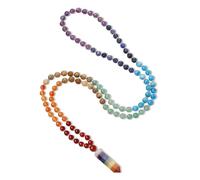 COAI Collar Rosario Japa Mala 108 Cuentas de Piedras Chakras Anudadas a Mano y Colgante Pendulo Hexagonal, Collar Piedras Naturales