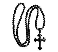 COAI Collar Rosario Mala 108 Cuentas de Obsidiana 6mm con Colgante Cruz para Hombre