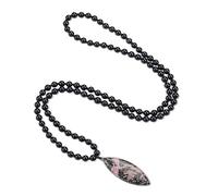 COAI Collar Rosario Mala 108 Cuentas de Obsidiana Negra Piedras Naturales Cristales Hecho a Mano con Colgante de Hoja de Rodonita para Hombre y Mujer