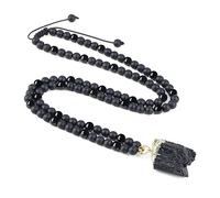 COAI Collar Rosario Mala 108 Cuentas de Piedras Negras con Colgante de Turmalina Negra Piedra Natural en Bruto