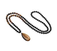 COAI Collar Rosario Mujer, Japa Mala 108 Cuentas de Ónix y Ojo de Tigre Anudadas a Mano y Colgante de Ojo de Tigre, Collar Piedras Naturales