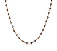 COAI Collar Rosario Unisex con Perlas de Ojo de Tigre Marrón y Cadena de Cobre