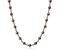 COAI Collar Rosario Unisex con Perlas de Ojo de Tigre Rojo y Cadena de Cobre 60cm