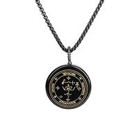 COAI Collar Sello de San Miguel en Obsidiana Piedra Beneficiosa Grabado con Láser, Collar Unisex con Colgante en Piedras Naturales con Cadena de Acero Inoxidable