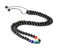 COAI Collar Unisex Ajustable con Cuentas de Obsidiana Negra Piedra Natural con Piedras Chakras
