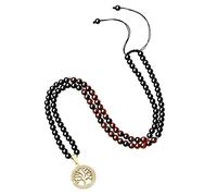 COAI Collar Unisex con 108 Cuentas de Ojo de Tigre Rojo y Obsidiana con Amuleto Árbol de la Vida