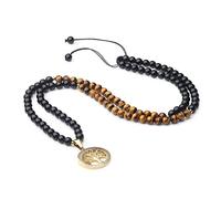 COAI Collar Unisex con 108 Cuentas de Ojo de Tigre y Obsidiana Negra Piedras Naturales con Colgante Árbol de la Vida