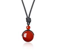 COAI Collar Unisex con Colgante Bola Cuenta Redonda de Ágata Roja Piedra Natural