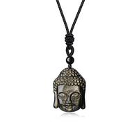 COAI Collar Unisex con Colgante Cabeza de Buda en Obsidiana Dorada