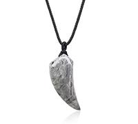 COAI Collar Unisex con Colgante Diente de Lobo de Jaspe Mapa Piedra Natural