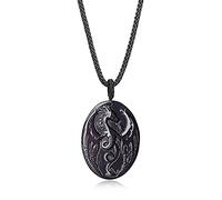 COAI Collar Unisex con Colgante Dragón de Obsidiana Negra Piedra Natural