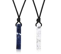 COAI Collares de Cuero para Pareja de Novios con Colgante Yin Yang Barra Rectangular de Sodalita y Howlita Piedras Naturales