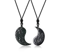 COAI Collares para la Pareja con Colgantes Yin Yang Dragón y Fénix de Obsidiana Negra Piedra Natural