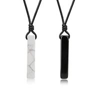 COAI Collares para Parejas de Novios con Colgante Yin Yang Barra Rectangular de Obsidiana Negra y Howlita Piedras Semipreciosas