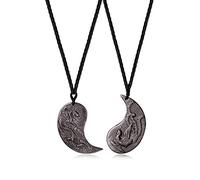 COAI Collares Yin Yang para la Pareja con Colgantes Dragón y Fénix de Obsidiana Plateada Piedra Natural