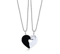 COAI Collares Yin Yang para Novios de Acero Inoxidable con Colgante Corazón de Obsidiana y Howlita Piedras Naturales