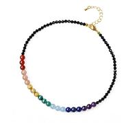 COAI Gargantilla de Espinela Negra Piedra Natural Facetada y Piedras de los 7 Chakras