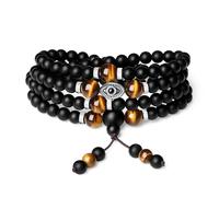 COAI Japa Mala 108 Cuentas Rosario Budista Hombre Mujer con Piedras Naturales, Pulsera Ojo de Tigre, Collar Ónix Negro
