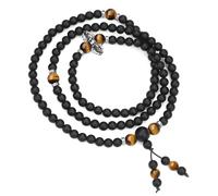 COAI Japa Mala 108 Cuentas Rosario Budista Hombre Mujer con Piedras Naturales, Pulsera Ojo de Tigre, Collar Ónix Negro