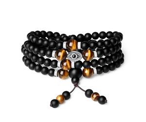 COAI Japa Mala 108 Cuentas Rosario Budista Hombre Mujer con Piedras Naturales, Pulsera Ojo de Tigre, Collar Ónix Negro