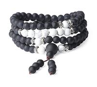 COAI Japa Mala Pulsera Multicapa 108 Cuentas de Ónice Mate y Howlita Collar Rosario de Oración y Protección para Yoga y Meditación