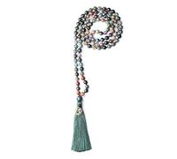 COAI Mala Budista 108 Cuentas de Ágata India Anudadas a Mano con Borla y Amuleto OM para Hombres y Mujeres, 6mm