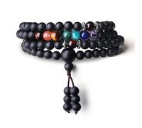 COAI Mala Budista Multicapa 108 Cuentas de Ónice Mate y Piedras Chakras