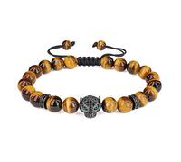 COAI Pulsera Ajustable con Cuentas de Ojo de Tigre Piedra Natural y Amuleto Leopardo para Hombre y Mujer