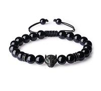 COAI Pulsera Ajustable con Cuentas de Turmalina Negra Piedra Natural y Amuleto Leopardo para Hombre y Mujer