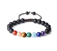 COAI® Pulsera Ajustable de Piedra Cuenta Mala 7 Chakra y Ónice Mate